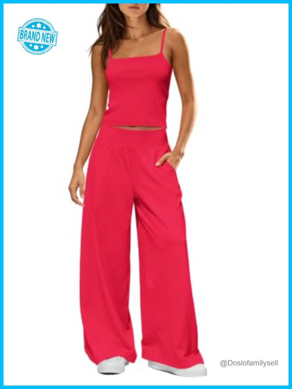 Ribbed Knit Tank Top & Wide Leg Pants Lounge Set 2 Piece